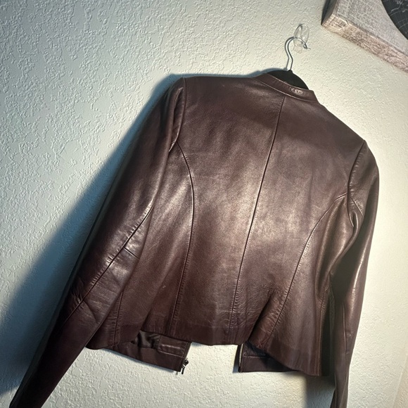 Ann Taylor Women's Dark Chocolate Brown Genuine Leather Jacket Size Medium - Picture 4 of 5